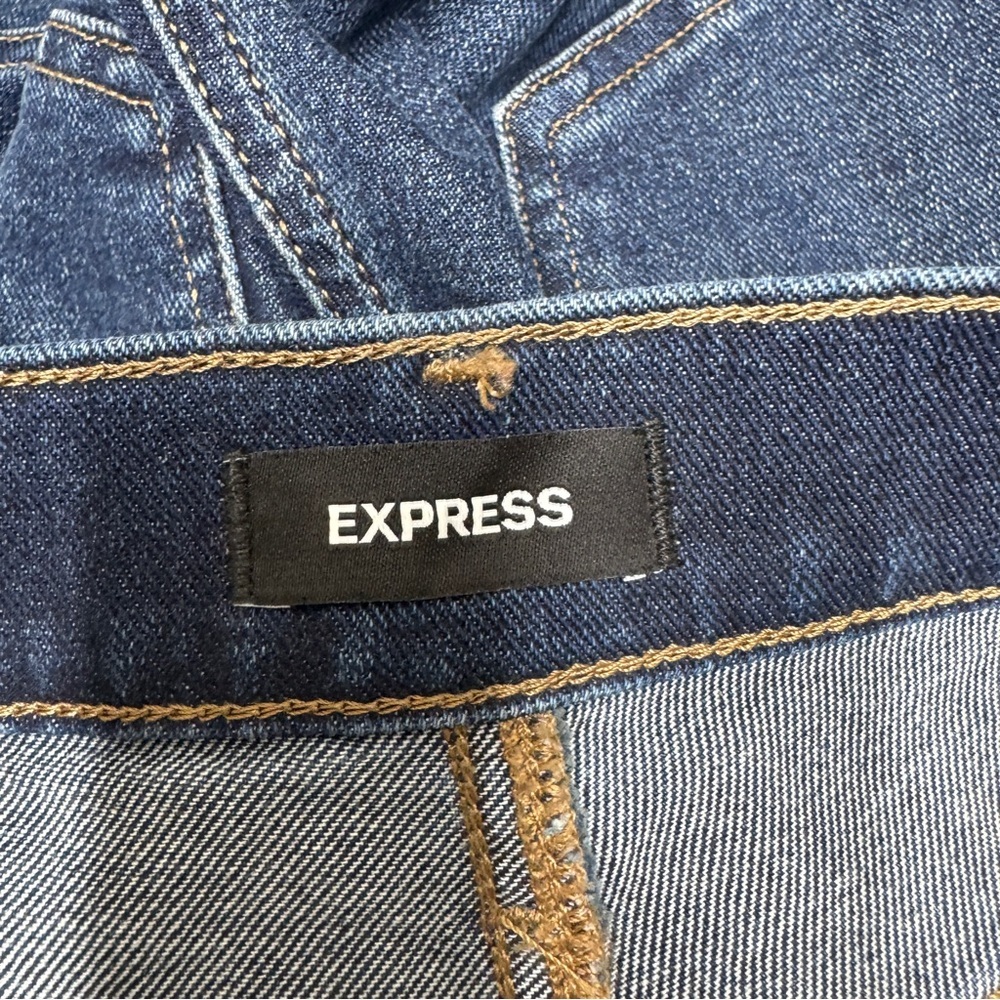 {Express} "Straight Ankle High Rise" Short Blue Relaxed Stretch Denim Jeans - Picture 4 of 7